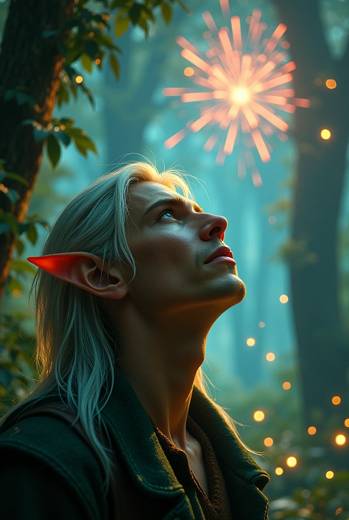 Adult elf man portrait looking for fireworks