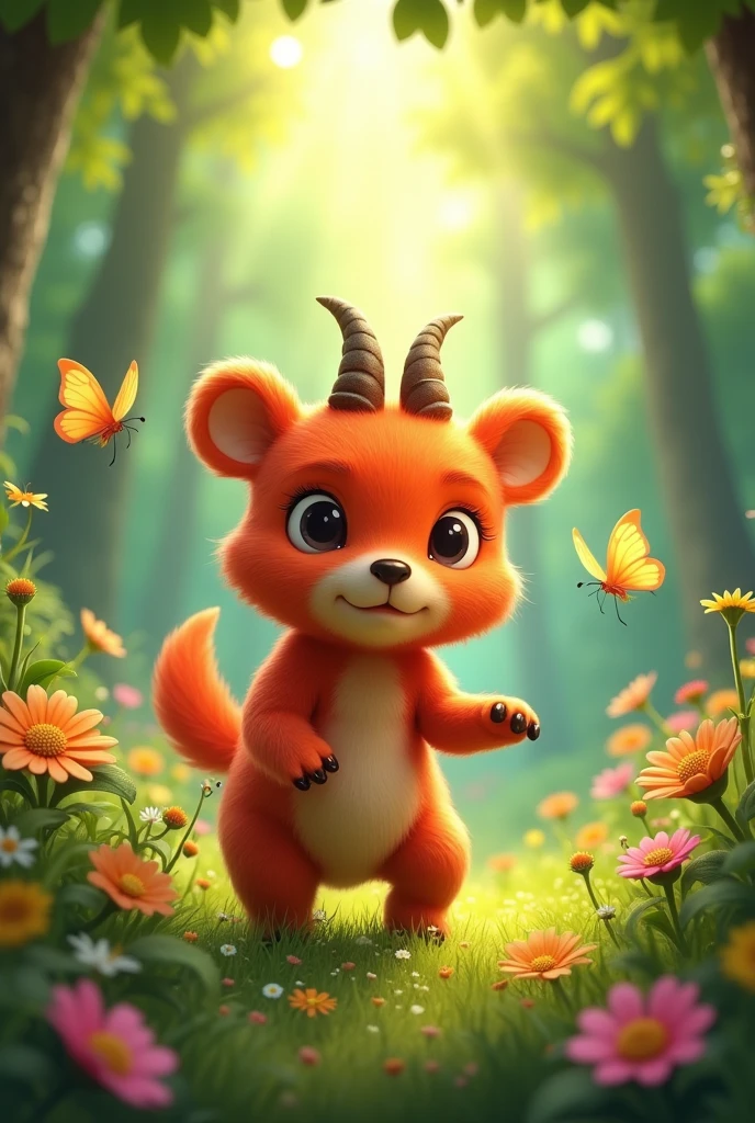 chat creates a picture of roko, a forest spirit, It's the size of a bear, It's red and hairy, It has little horns and is a combination of a dog and a goat., and it's adorable