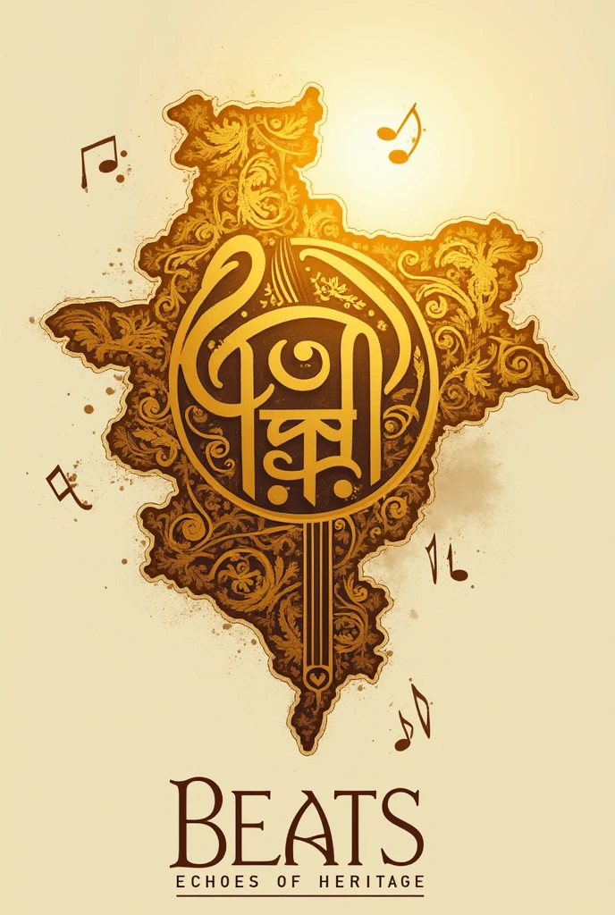"Design a logo for a music company named
'Punjab Beats: Echoes of Heritage'. Colour should be golden . Add map of Punjab and write punjab in Punjabi