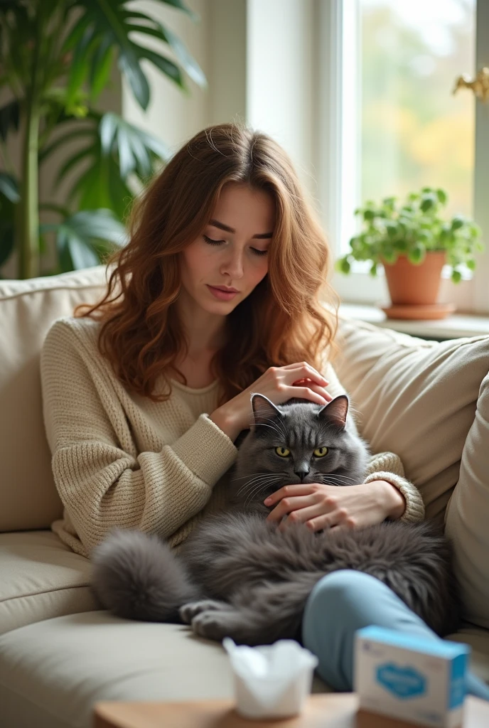 Woman with allergies to her cat 