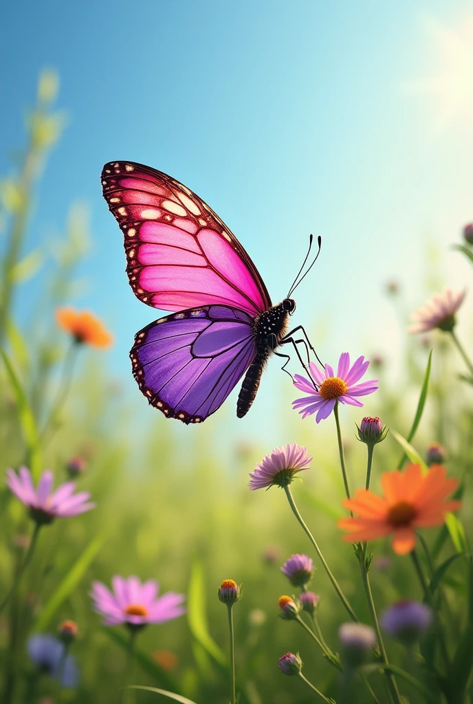 A butterfly with a pink wing