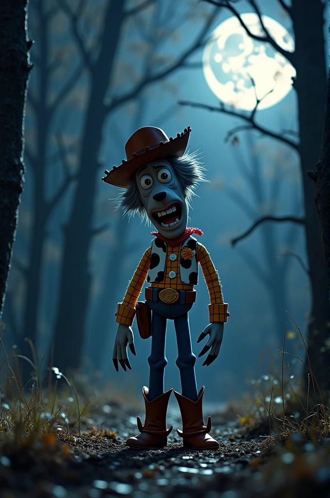Crie o wood de toy story na forma de um lobisomem sob a lua cheia