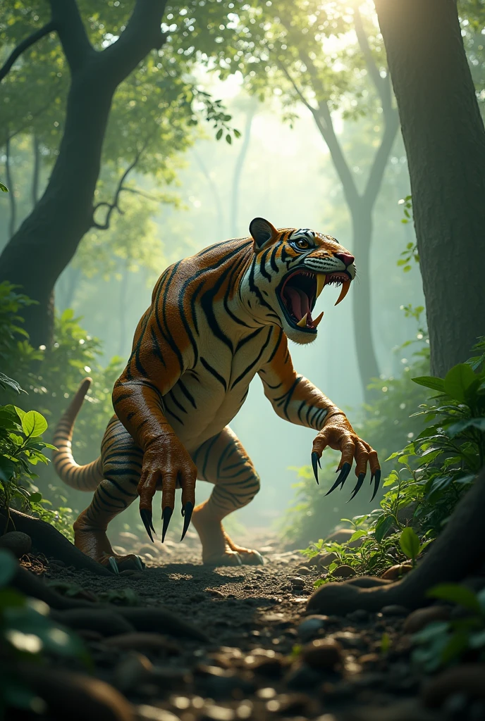 Hybrid tiger with frog  fight war realistic 4k HDR