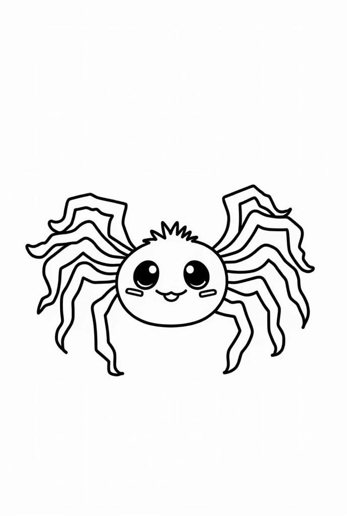 Cute and kawaii halloween a scary spider coloring Page, simple for ddlers, bold and easy, black bold lines White background, for a coloring book black and white, líne art, only outlines, but the design is simple and bold, no greyscale