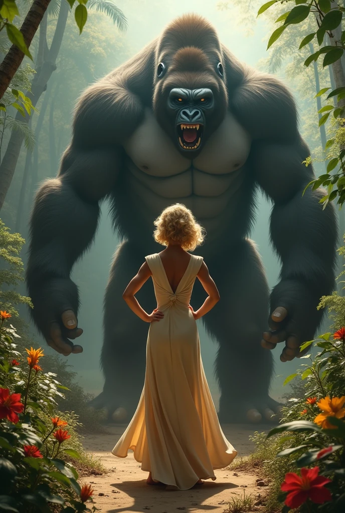 Eva Peron fighting with a. gorilla