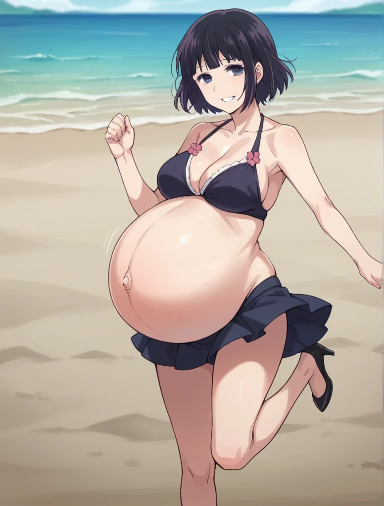 score_9, score_8_up, score_7_up, source_anime,
hanabiyasuraoka, hanabi yasuraoka, short hair, black hair, black eyes, big breasts
Bikini, skirt, Heels, huge belly, large belly, Beach, background, rubing belly, smile,
looking at viewer, cowboy shot, solo, pregnant, possing, running