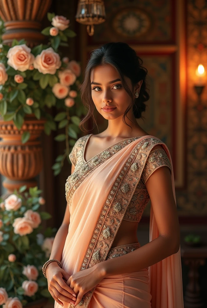 Sundar ladki saree me,big boobs,blue eyes lens,saree kamar ke niche