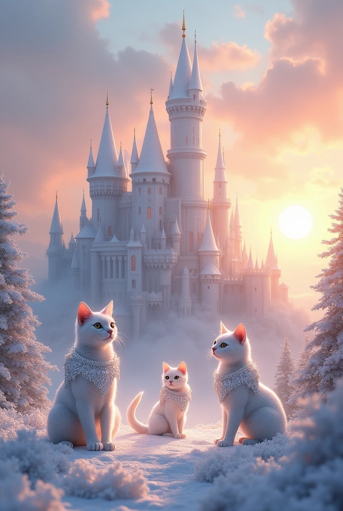White Crystal European Castle,Cat Knights, each person's armor is made of white crystal。