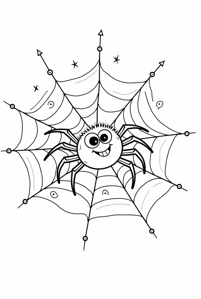 Cute and kawaii halloween a scary spider spinning a web coloring Page, simple for toddlers, bold and easy, black bold lines White background, for a coloring book black and white, líne art, only outlines, but the design is simple and bold, no greyscale