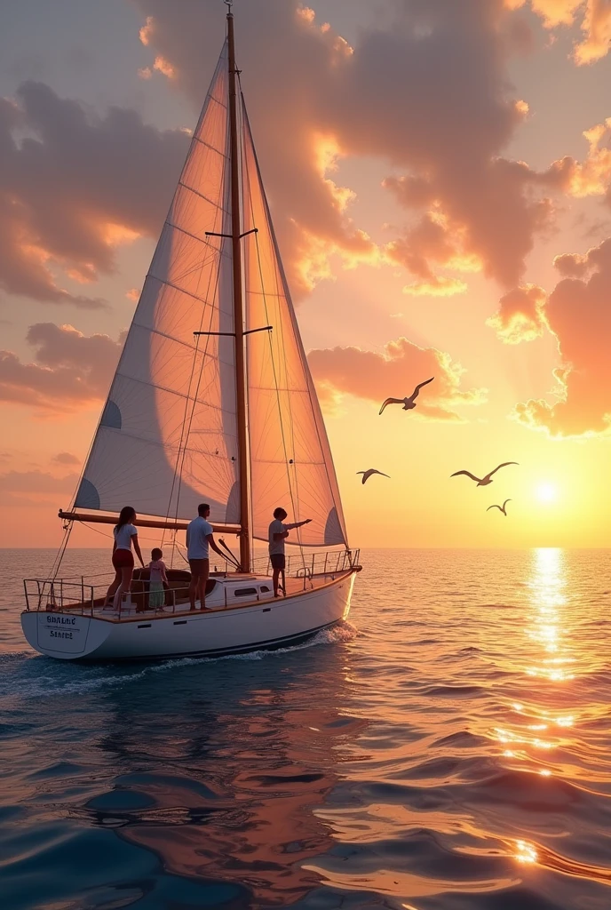 (photorealism:1.2), The Barca headed for Jesús towards the horizon with a family