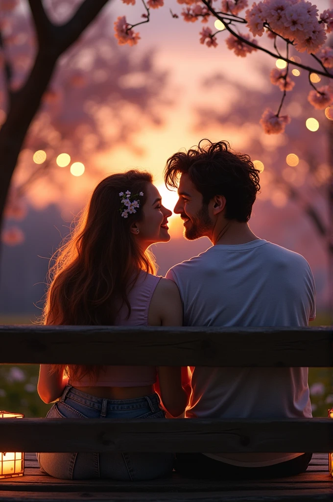 Deux amoureux assis étant en pleine conversation romantique 