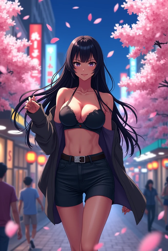 Face Focus, Portraiture, Glowing black eyes, Feminine style, One Girl, asymmetrical bangs, bangs, Black Hair, goodid, good, looking at the camera, smile, night, city, Bob Hair, abdomen, Red lips, shirt, alone, Are standing, goodid, Upper Body, underwear, pink underwear, Perfect body line, beautiful kubire, beautiful, Mischievous face, Panty shot