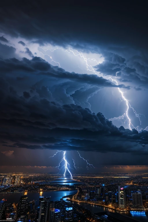 Blue lightning across the dark clouds, (extremely detailed CG unified 8k wallpaper), highly detailed, masterpiece, (HDR)(wallpaper) (Film lighting)(Sharp focus), (extremely detailed CG unity 8k wallpaper), (best quality)