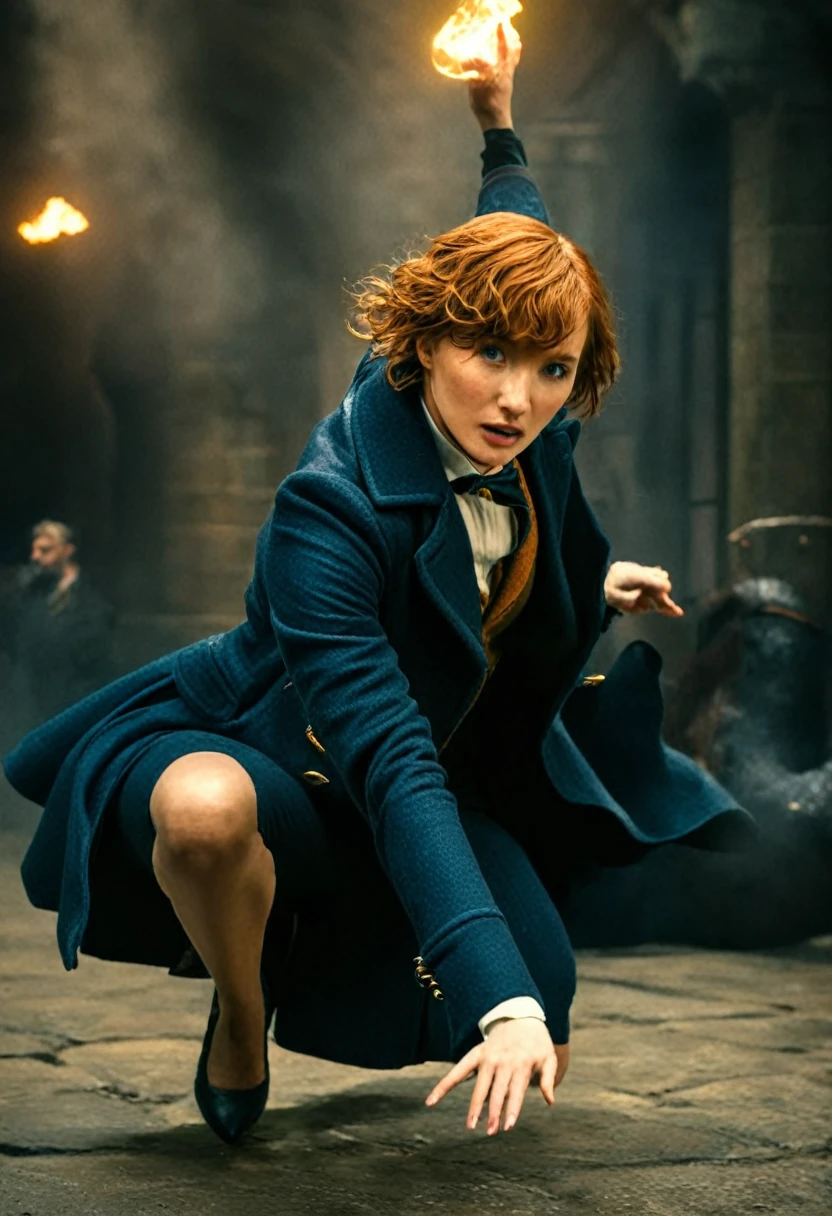 A woman in a fantasy world, dynamic pose and lighting, Fantastic Beasts 