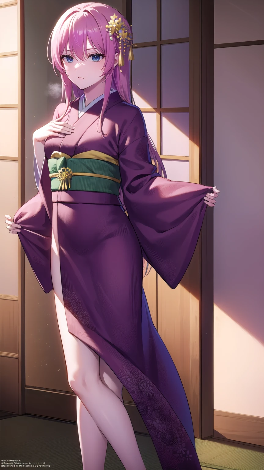 kayosudou, kayo sudou, blue eyes, pink hair, long hair, BREAK flower, flowes, green sash, hair ornament, japanese clothes, kimono, obi, red kimono, sash, mature woman, milf
BREAK (standing), cowboy shot, looking at viewer, (dress lift, bare legs, nsfw, pussy:1.2),
BREAK indoors,
BREAK (masterpiece:1.2), best quality, high resolution, unity 8k wallpaper, (illustration:0.8), (beautiful detailed eyes:1.6), extremely detailed face, perfect lighting, extremely detailed CG, (perfect hands, perfect anatomy),