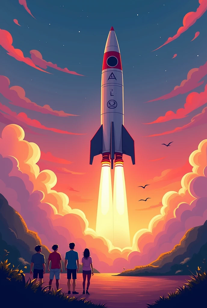 Create a drawing about “oblique launch” that is easy to draw..