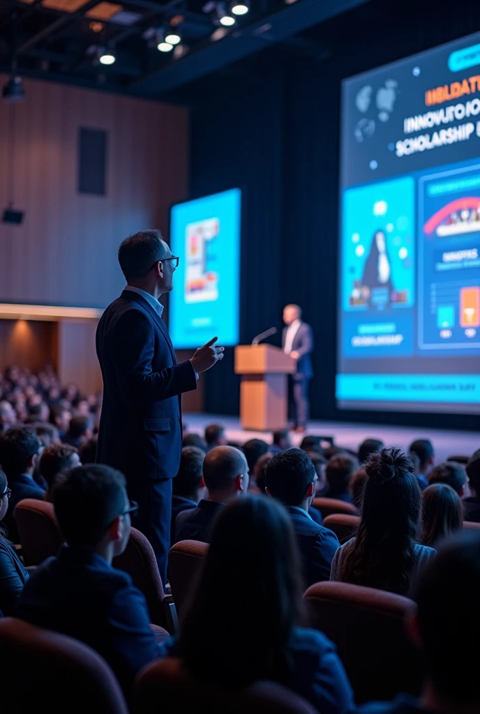 Presentation of a technological scholarship with a screen