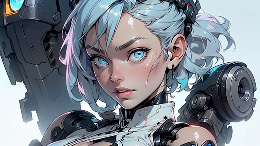 (cyborg girl),(cyborg girl:1.5),maid android,((1girl)),((mechanical robot girl with extremely cute and beautiful pale blue hair)),
(large breasts:1.4),saggy breasts,(((pale blue bob hair:1.35,colored inner hair,short hair,ear breathing))),(((doll))),((pale white skin,doll joints:1.5,mechanical hands:1.5)),((silver armored dress,tesla coils)),((maid mechanical doll:1.5,body of a machine:1.5,metallic skin,ball joint,cyborg:1.5, robotic parts:1.5,robot:1.5,mechanical joints: 1.4,mechanical limbs)),(((pale_blue_eyes:1.3))),intricate eyes,beautiful detailed eyes,symmetrical eyes,((fat)),(((lustrous skin:1.5,bright skin: 1.5,shiny skin,very shiny skin,shiny body,plastic glitter skin,exaggerated shiny skin,illuminated skin,wet legs))),(spider lower abdomen,narrow waist,wide hip,detailed body,(detailed face)),
cute,slutty,seductive,erotic,((nsfw)),
(maid headdress),bare_shoulders,delicate metal decorations,Headdress,(maid),sleeveless,miniskirt,boots,cleavage_cutout,bare_legs,((wet clothes,intricate outfit,intricate clothes,intricate details)),
(dynamic pose:1.0),embarrassed,(centered,scale to fit dimensions,Rule of thirds),
cyberpunk city by the ocean at night, with bright neon signs and dark stormy clouds and puddles, scenery:1.25,nighttime, starry night, cosmos,Very dark night that makes the neon lights stand out, very bright neon lights,nighttime, starry night, cosmos,,
artistic photography,(photography taken by sldr),highres, sharp focus,(ultra detailed, extremely detailed), (photorealistic artwork:1.37),(extremely detailed CG unity 8k wallpaper),((synthwave background theme)),(((vibrant colors))),intricate,(intricate background),(masterpiece),(best quality),perfect rendered face,perfect face details,realistic face,photo realistic,analog style,((intricate detail)),(((realism))),