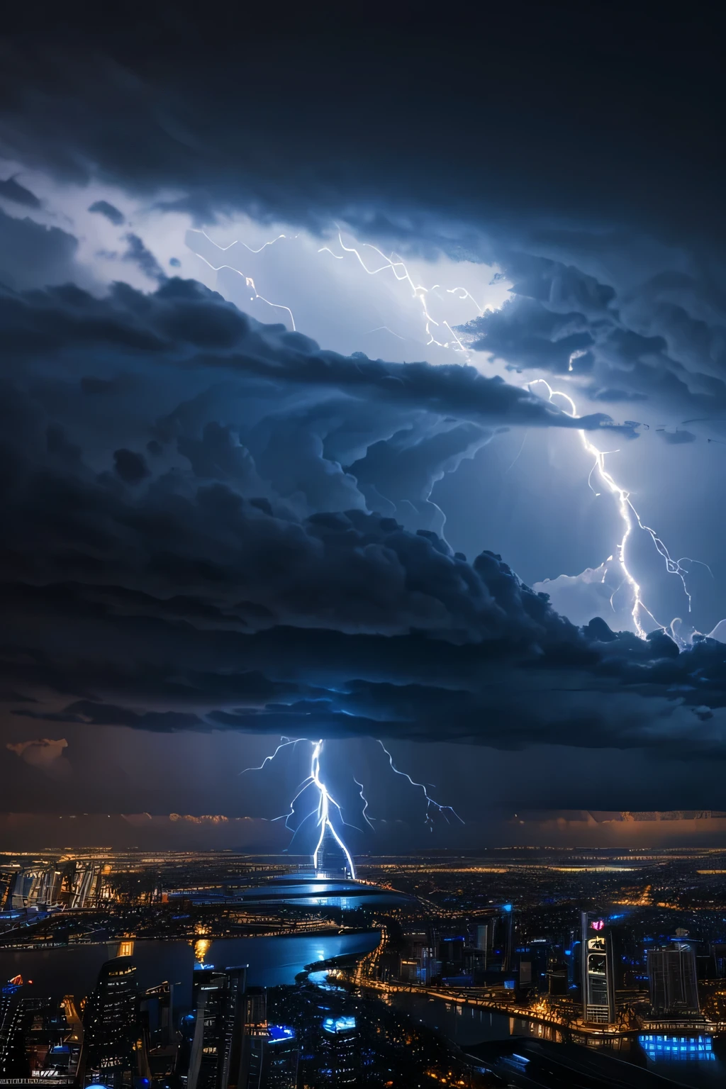 Blue lightning across the dark clouds, (extremely detailed CG unified 8k wallpaper), highly detailed, masterpiece, (HDR)(wallpaper) (Film lighting)(Sharp focus), (extremely detailed CG unity 8k wallpaper), (best quality)