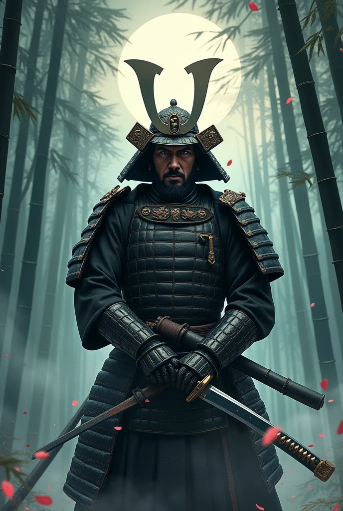 Create a samurai holding the cursed dual katana in his hand