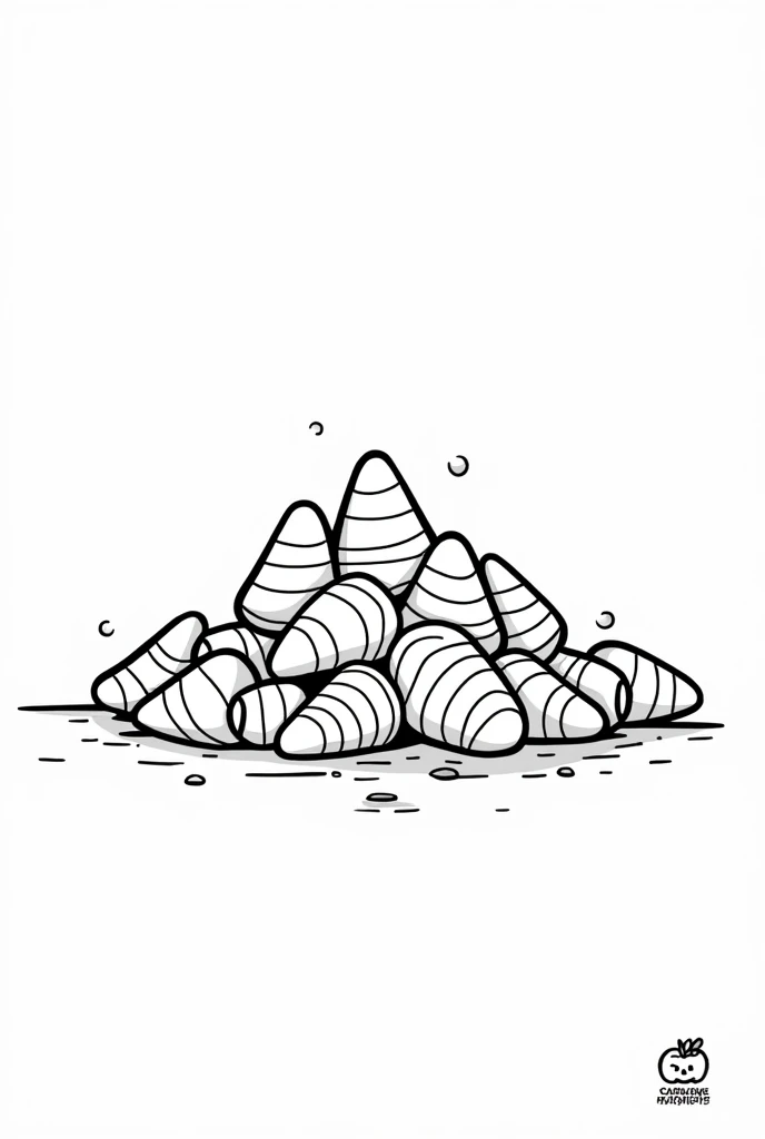 Cute and kawaii halloween a candy corn pile coloring Page, simple for toddlers, bold and easy, black bold lines White background, for a coloring book black and white, líne art, only outlines, but the design is simple and bold, no greyscale
