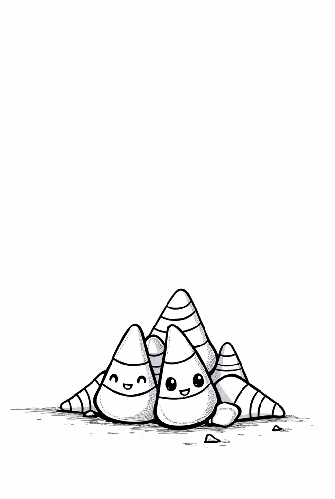 Cute and kawaii halloween a candy corn pile coloring Page, simple for toddlers, bold and easy, black bold lines White background, for a coloring book black and white, líne art, only outlines, but the design is simple and bold, no greyscale