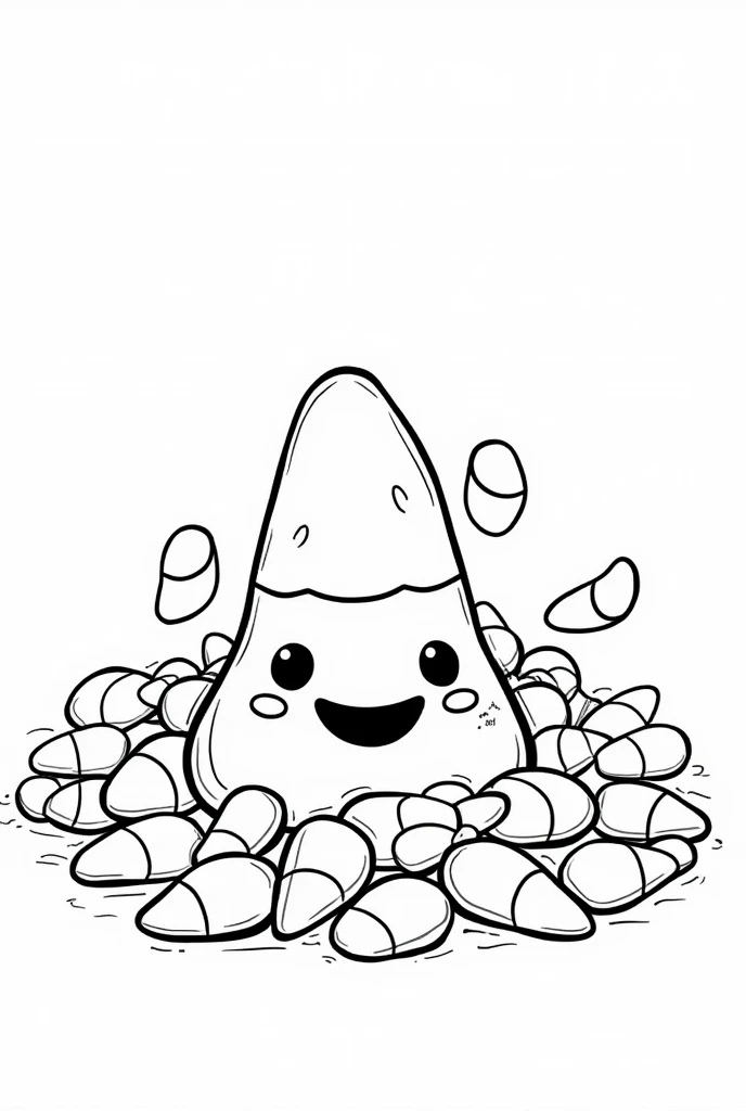 Cute and kawaii halloween a candy corn pile coloring Page, simple for toddlers, bold and easy, black bold lines White background, for a coloring book black and white, líne art, only outlines, but the design is simple and bold, no greyscale