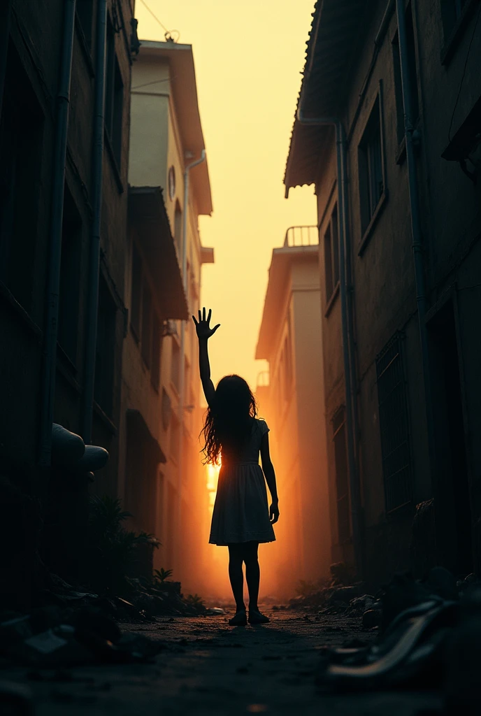 "Design a thought-provoking visual that sheds light on the grave injustices faced by girls in our nation. Feature imagery like a symbolic silhouette of a girl in distress, juxtaposed against stark backgrounds signifying fear and vulnerability. Incorporate elements of advocacy such as a raised hand in solidarity or a subtle ribbon of unity to underscore the urgency of addressing issues like rape, murder, and other forms of violence against girls. Let the image serve as a powerful catalyst for awareness and ac
tion towards ensuring their safety and rights."
