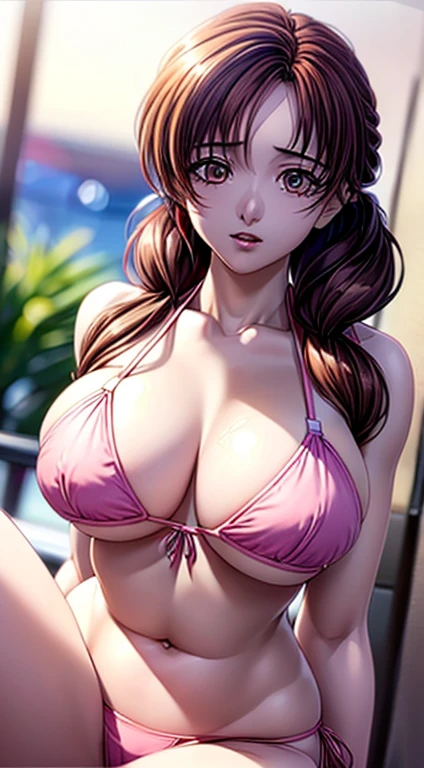 ((One Girl)), (Twin tails), Brown Hair, Great face and eyes, Pink Eyes, (Stunningly beautiful), Brown Hair, (bikini:1.5), ((Highest quality)), (Very detailed), (Very detailed CG 統合 8k 壁紙), Very detailed, High resolution raw color photos, Professional photography, (((Bokeh))), Depth of written boundary,