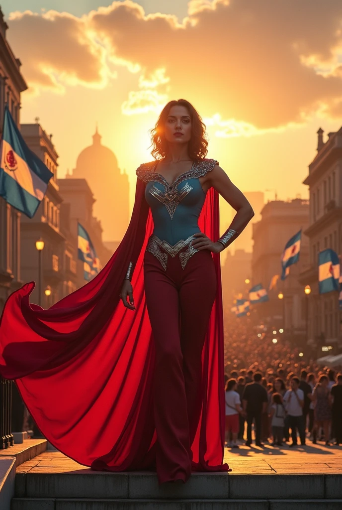 Argentine President Evita Duarte de Perón dressed as a superhero