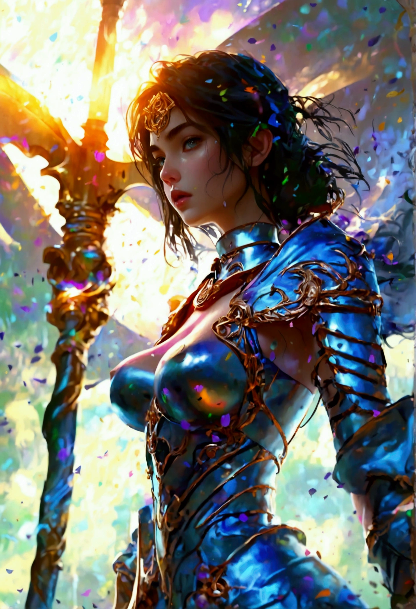 The words "INFINITY" written in large letters at the bottom of the screen, A girl wielding a huge scythe, a scythe larger than her body, ((masterpiece, highest quality, Highest image quality, High resolution, photorealistic, Raw photo, 8K)), ((Extremely detailed CG unified 8k wallpaper)), (huge stunning goddess shot, very hot and sexy, jaw-dropping beauty, perfect proportions, beautiful body, slim body beauty:1.4), A girl wielding a huge scythe, movie poster, (a huge scythe:1.5), 