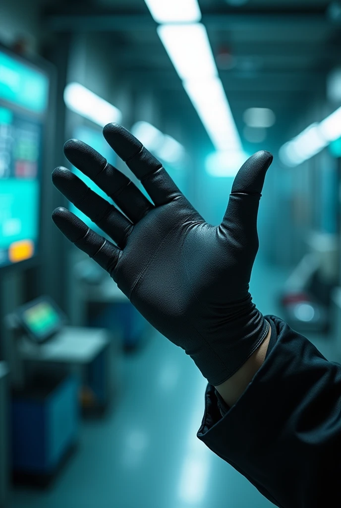 A dark gray glove with very small sensors on the fingers