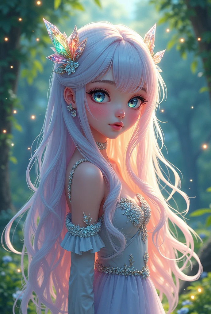 Anime styled girl with hair that is made of crystals