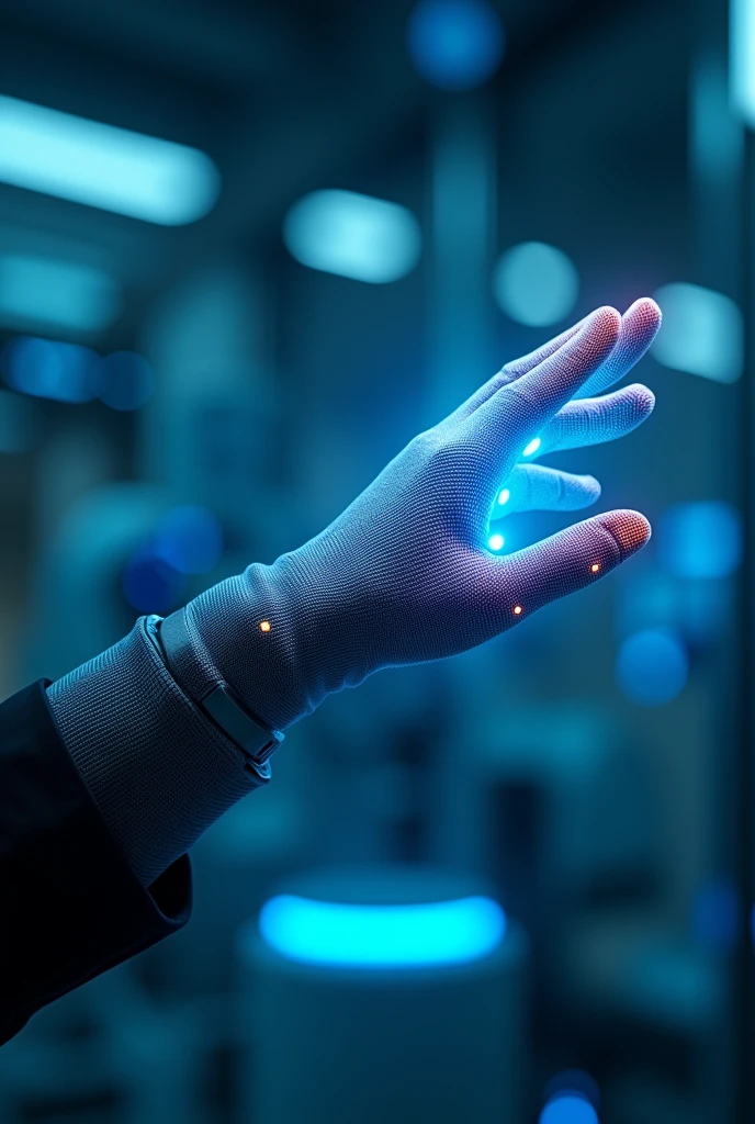 Futuristic fabric glove with tiny sensors on the fingers