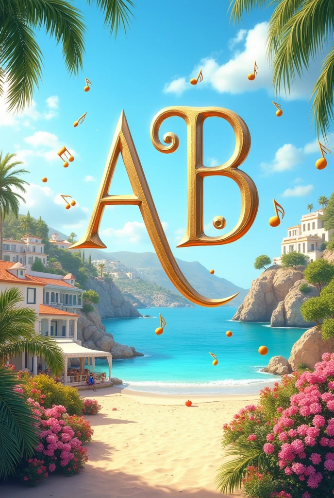 a delicate logo with the letters A and B
with the Mamma Mia movie theme in the background