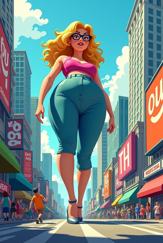 Lori Loud from The Loud House giantess big hips big bust over buildings full body animated
