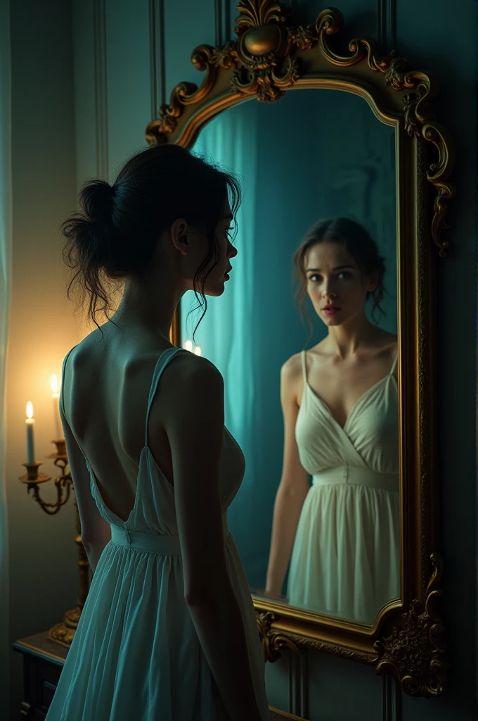 Reflections in the Darkness: A woman begins to notice that her reflection in the mirror behaves differently from her. As her reflections begin to take control of her life, she faces the terrifying possibility of losing her sanity.
