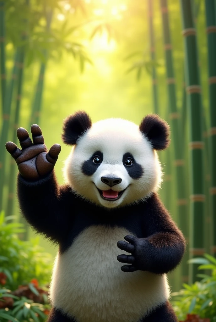 (Photorealism:1.2), panda, OK hand, 2d, cute