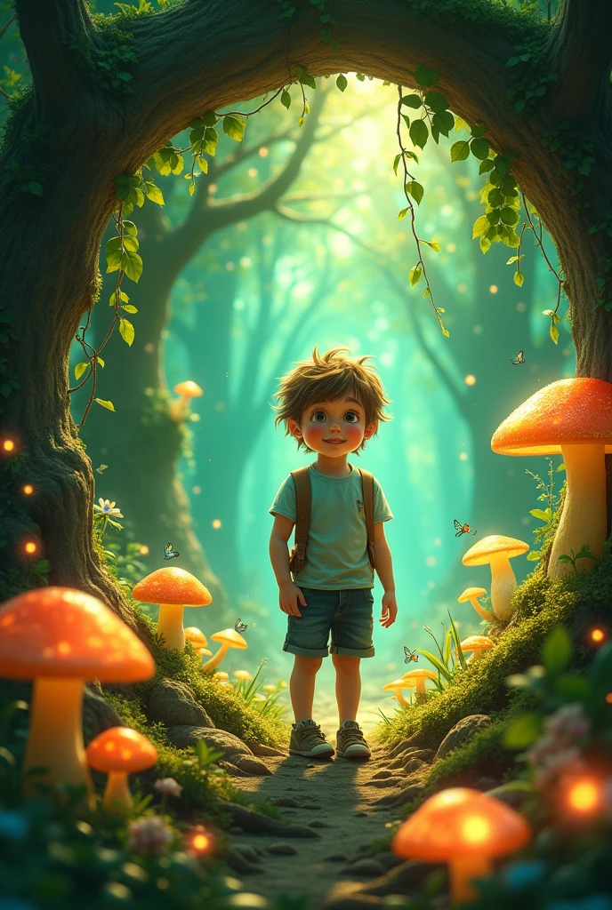 A young boy who was sucked into a magical portal finds himself in an enchanted forest filled with mysterious creatures. 