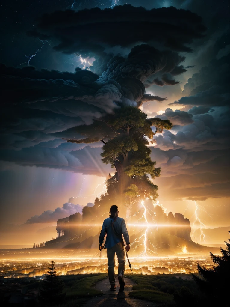 Árvore heavenly, big tree, paisaje, panorama, Heaven heaven, naturals, Cedar, Cedars do Líbano, forst, Rivers of water, Thunder light, Detailed Realistic FullHD Photorealism, majestic, appealing, fire, villany, thunder, Sky thunder, Man's Back, man walking, Running, Path to Sky, Sky Path, mascle, Door, photorrealistic 6K, Detailed UltraHD, detailed colors 8k, Elegant beauty, floor, stele, lightning strikes, heavens, céu Godlike, tempest, Towards the heavens, heavenly, Godlike, photorrealistic, Rendering, 4K, 8k, detailed textures, detailed shadows, padoru, detailed colors, God's Heaven, UltraHD 16K Details, Texturas photorrealistics de 16K, detailed sharpness 16K, detailed sharpness, detailed colors, realistic shadows, ultra realistic textures, High power, natural beautifuls, natural colors, realistic contrast, Texturas photorrealistics, detailed colors, lifelike colors, detailed shadows, Textuta photorrealistic FullHD, Sombras photorrealistics 8k, HD photorrealistic, Detalhes ultra-realistas de 8k, Cor photorrealistic 4K, Detailed FullHD Lights, Texturas Detalhadas photorrealistics 8k, Nitidez photorrealistic, villany, 4k detailed, ultra detaild, realistic contrast de 8k, detailed sharpness, cores Ultra HD, Man's Path, Man's in The Path, Man Walking in the Path, chic,
