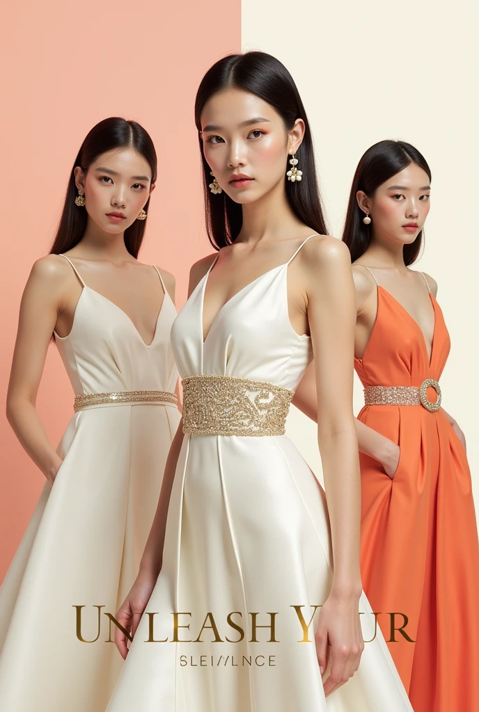 Create a fashion poster for N'Lin Store's new collection, targeting young women with a refined and trendy sense of style. The poster should embody the essence of luxury and sophistication, similar to successful campaigns by Chanel and Gucci. Use high-quality images of the collection, featuring sleek silhouettes and intricate details. The design should be clean and elegant, with a minimalist color palette and refined typography. The poster should convey a sense of exclusivity and high fashion, appealing to women who lead with confidence and individuality. Include a tagline that captures the essence of the collection and a call to action to visit the store