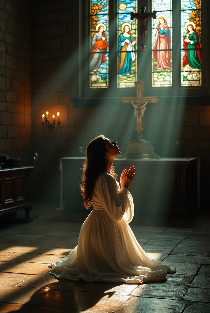 Woman crying praying to Jesus