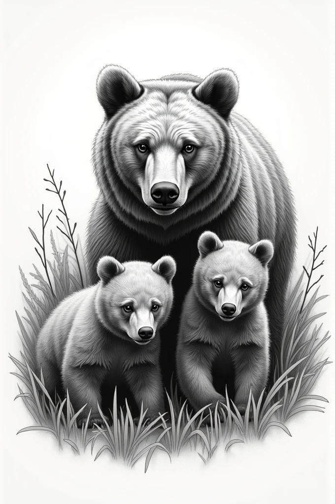 Detailed tattoo sketch of bear and 2 cubs in the wild
