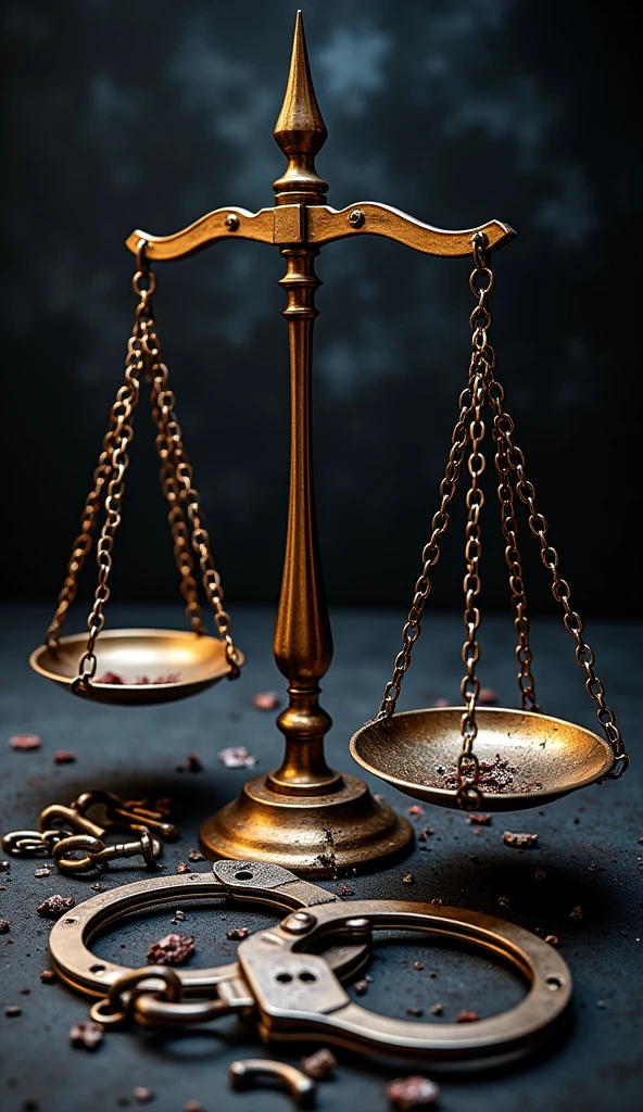 "Create a compelling visual advocating for the death penalty for rapists. Feature impactful imagery such as a scale of justice with a heavy emphasis on the death penalty side, symbolizing the severity of the crime. Include elements like chains broken in half or shattered handcuffs to signify justice served and liberation for victims. Use bold, clear text that emphasizes the call for justice and protection of victims, urging viewers to support stringent measures against such heinous crimes."