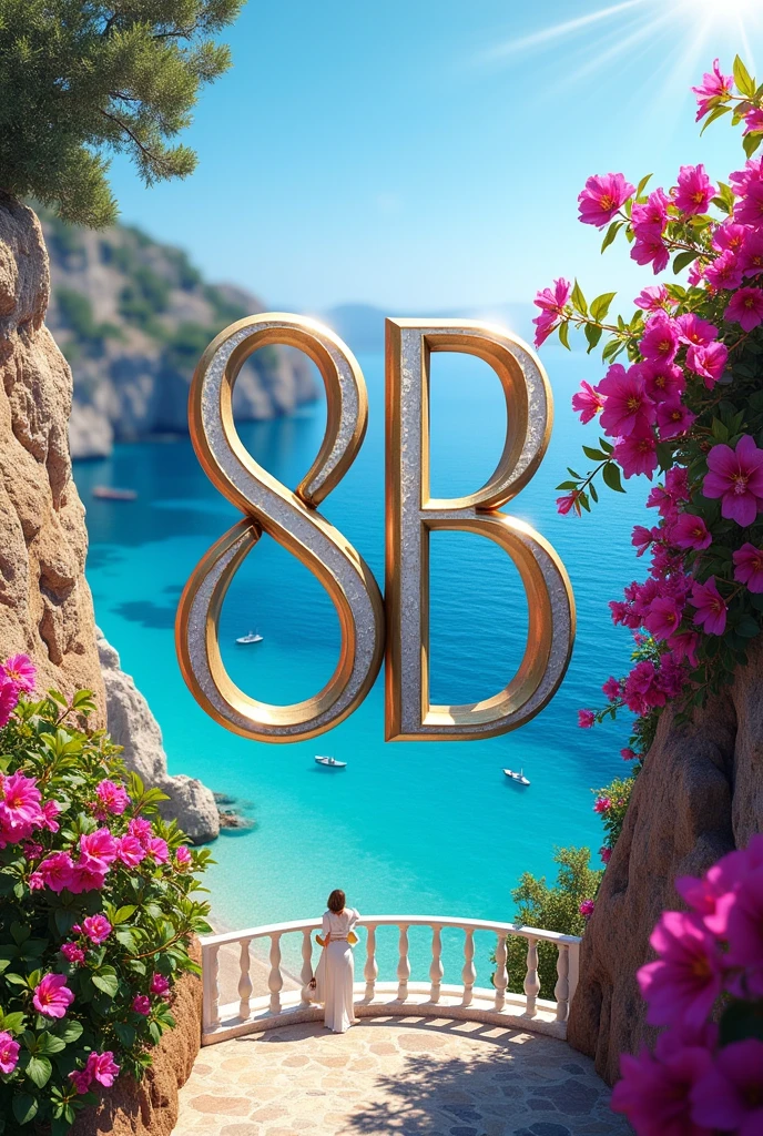 a delicate logo with 8A and 8B with the theme of the mamma mia movie in the background
