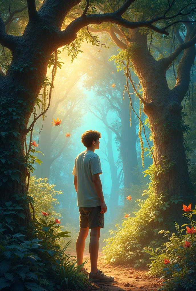 A young man who was absorbed by a magical portal was transported to an enchanted forest and encounters mysterious creatures. 