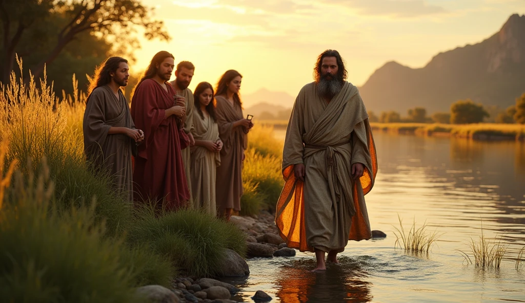 biblical era Jacob, on the banks of the Jabbok River with his family