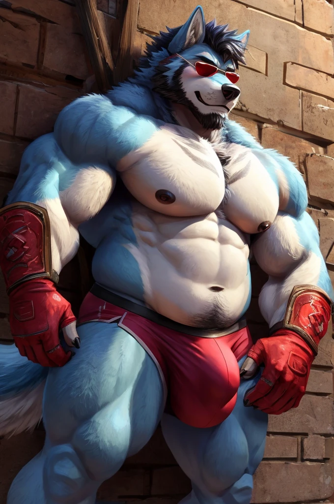 ((Ultra High Quality)), ((masterpiece)), ((Ultra detailed)), ((4k)).
Solo , Anthro , Wolf , Handsome Anthro Wolf , Light Blue Wolf , Light Blue Fur , Black Short Hair , Black Beard , Tiger Stripe , Handsone , Good Looking , Green Eyes ,(Eyes Details), Middle Ages , Big Huge Pecs , Chubby big fat , Sunglasses , Cool Red Gloves, bulge , Anal Sex , Big dick in ass
