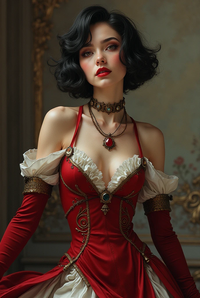 penny parker, (work of art, best qualityer:1.2), details Intricate, 1 girl, May, make up, lipstick, shorth hair, jewerly, cups, amulet, elbow gloves, (mature woman:1.2), NSFW, big-ass, shorth hair
