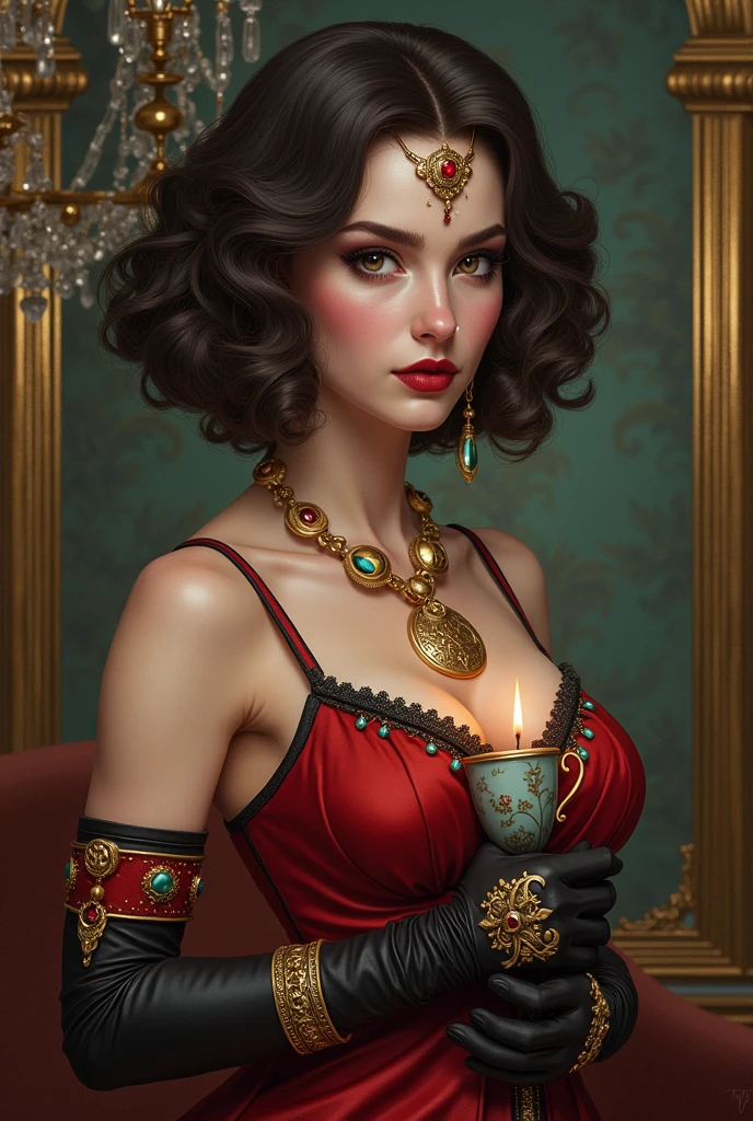 penny parker, (work of art, best qualityer:1.2), details Intricate, 1 girl, May, make up, lipstick, shorth hair, jewerly, cups, amulet, elbow gloves, (mature woman:1.2), NSFW, big-ass, shorth hair